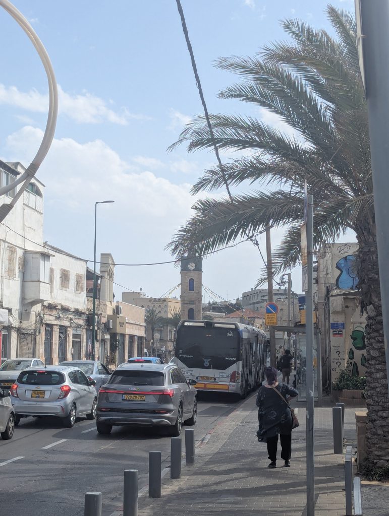 yafo clocktower from a distance in the street