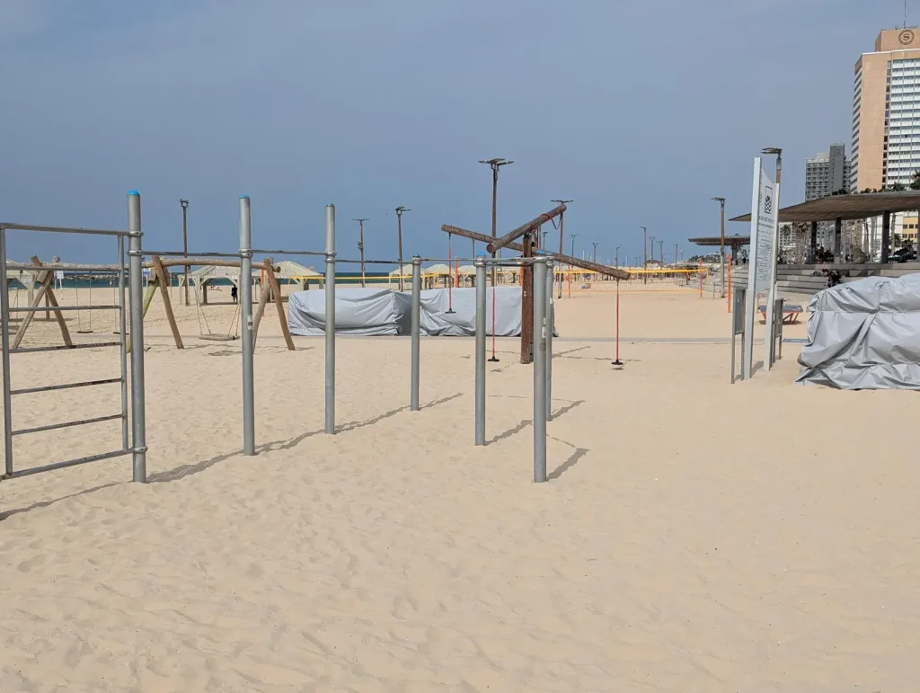 Pull-up and fitness bars on the sand