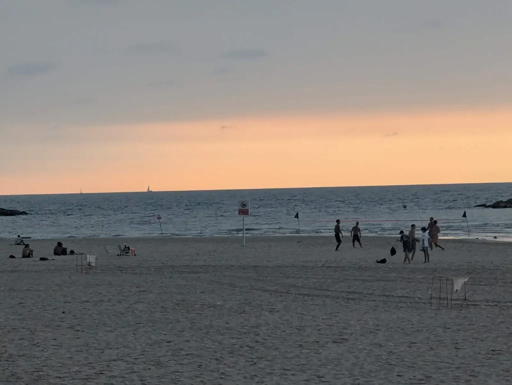 Sunset over the sea at Jerusalem Beach, Tel Aviv