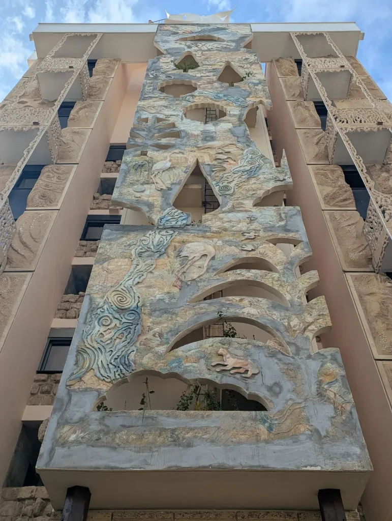 Apartment building with a sculpted relief facade near Hayarkon Street, Tel Aviv