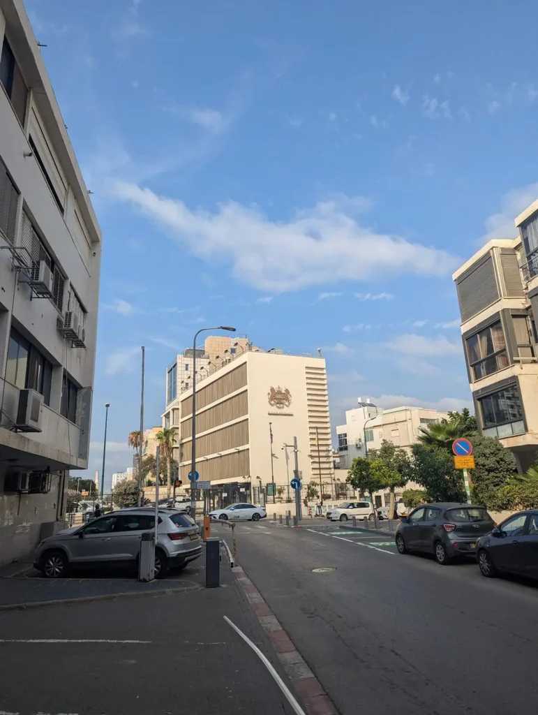 Street view toward the British Embassy on Hayarkon Street, Tel Aviv
